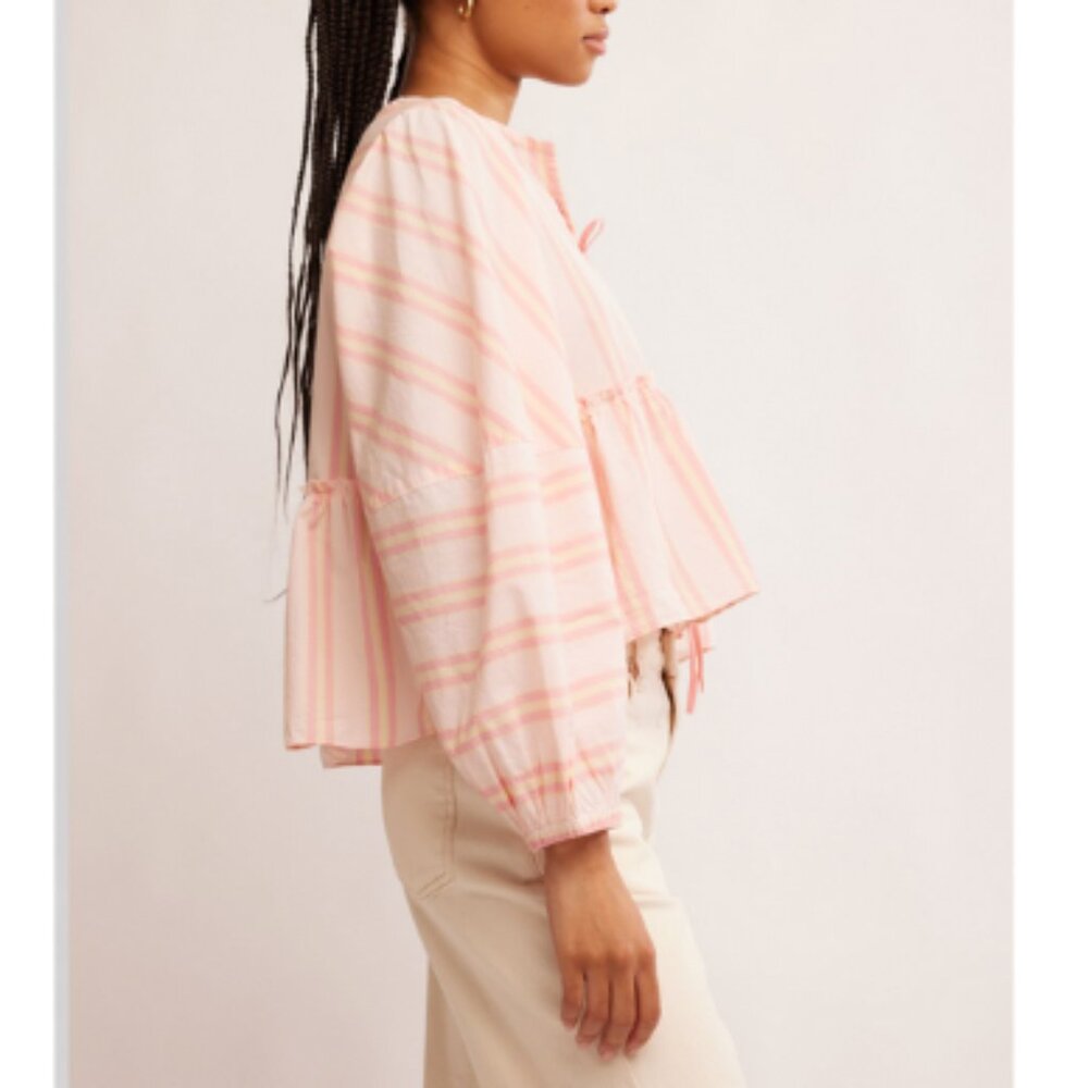🎉LAST CHANCE🎉 FREE PEOPLE Brunch Babe Blouse / Pink & Yellow Combo - Picture 4 of 8